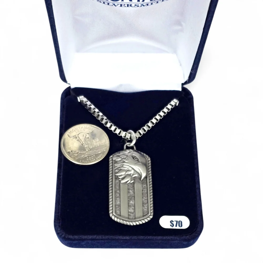 Montana Silversmiths Men's Patriotic Strength Dog Tag Necklace Retail $70 - New